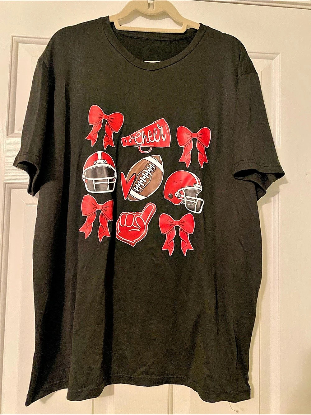 Graphic Cheer Football Tee in Black & Red -  Size XL - NWOT